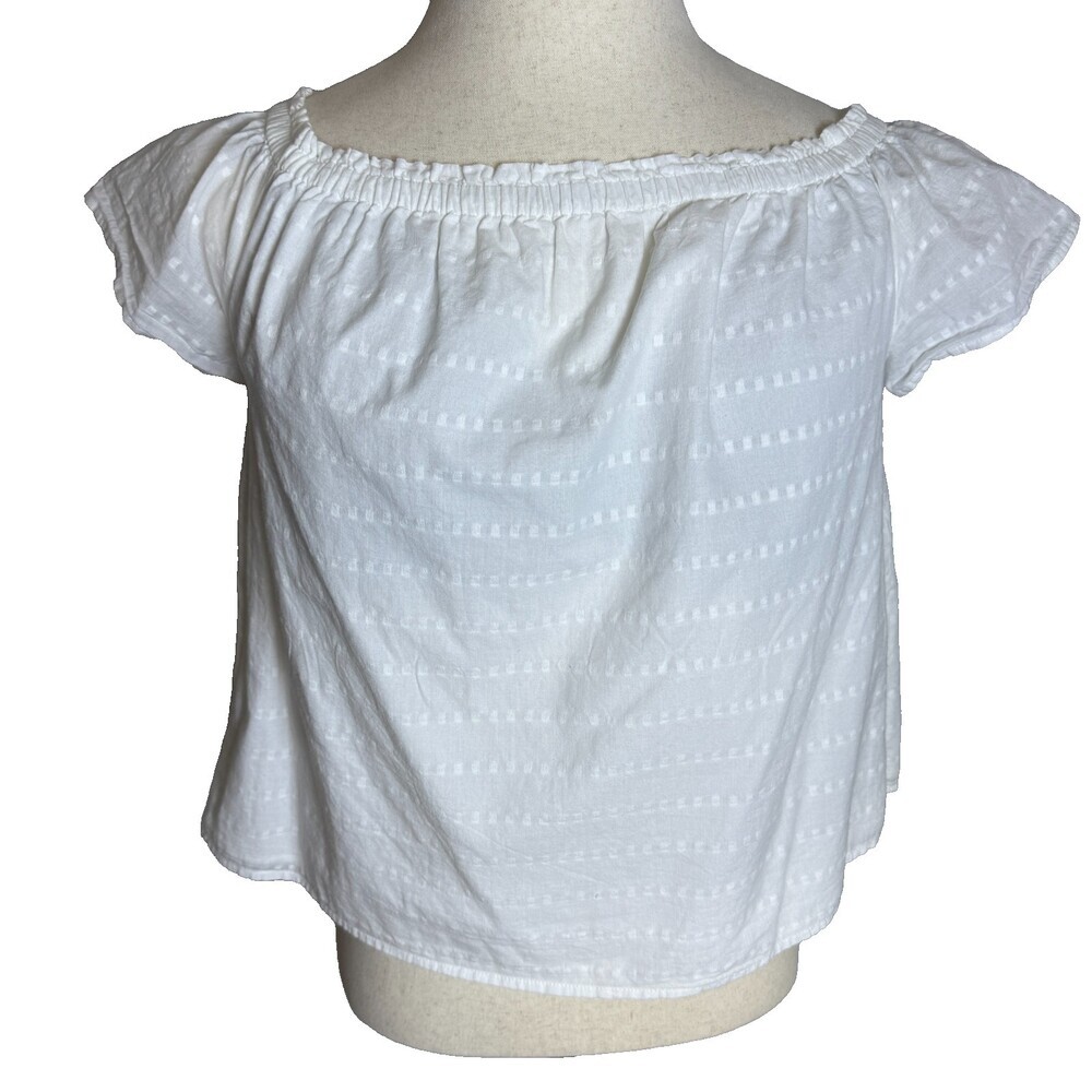 Vineyard Vines Off the Shoulder Peasant Top Sz L White Pattern Cap Sleeves Lined